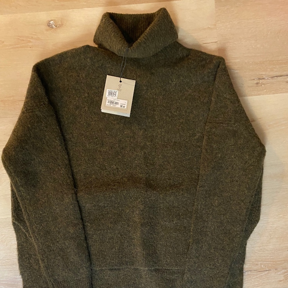 All Saints Mossy Green Turtleneck Alpaca & Merino Wool Blend Sweater NWT